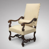 19th Century Carved Open Armchair - Side view with bolster- 2