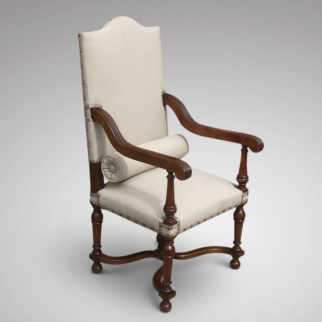 19th Century High Back Open Armchair - Front & side view with bolster 2