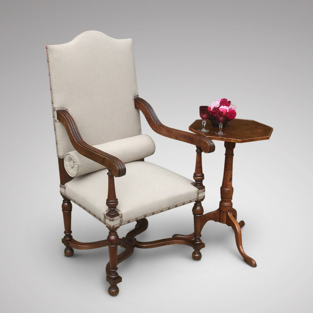 19th Century High Back Open Armchair - Front & side view with bolster 1