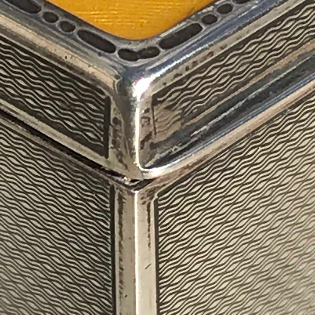 Silver Jewel Box with Yellow Guilloche Enamel Top - Detail View - 6