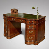 19th Century Oak Serpentine Front Twin Pedestal Desk