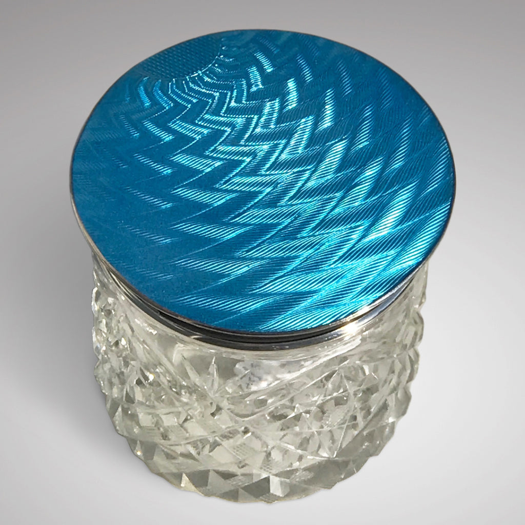 Art Deco Cut Glass Jar with Silver & Enamel Top - Main View - 2
