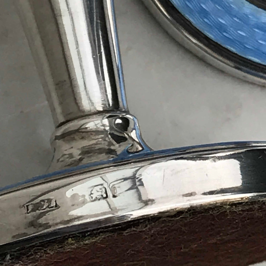 Pair of Art Deco Silver & Blue Enamel Candlesticks - Detail View - 5