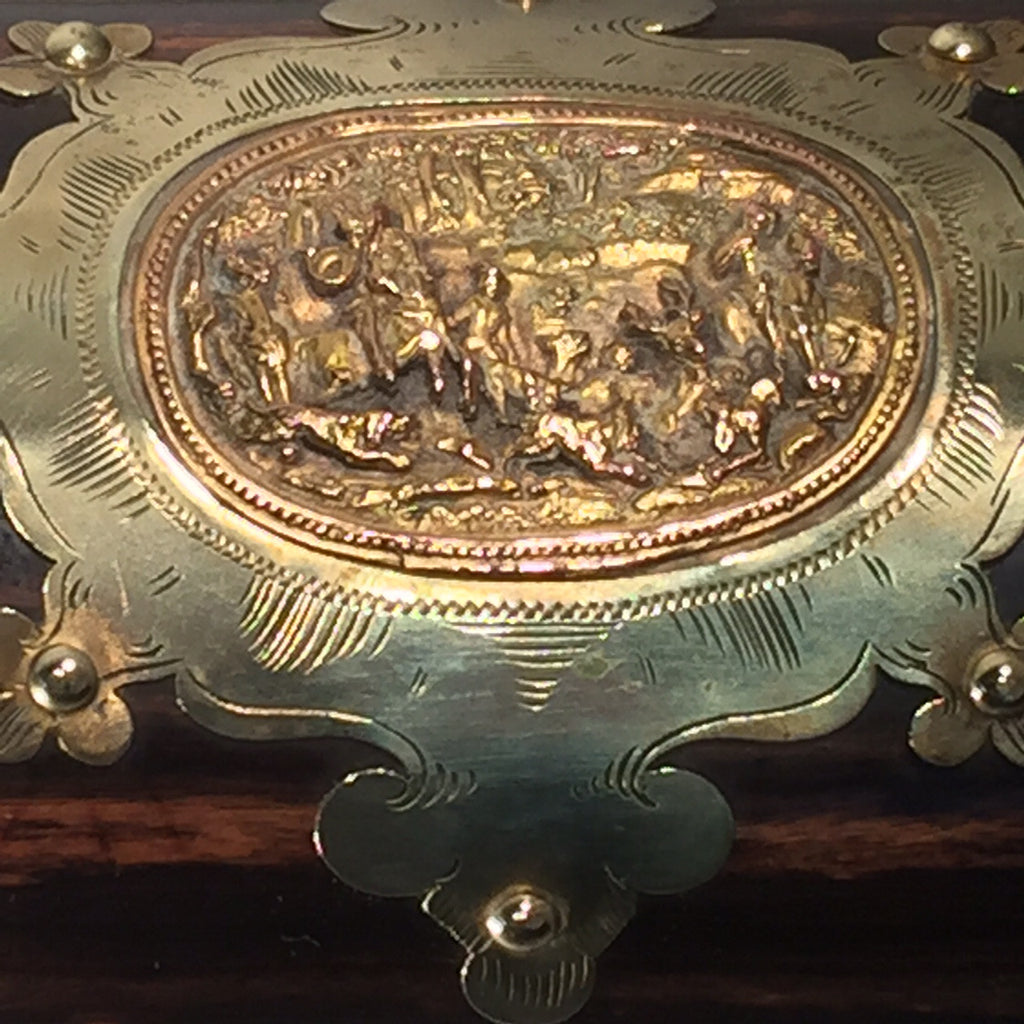 19th Century Coromandel Wood Domed Top Tea Caddy- Brass Plate View-6