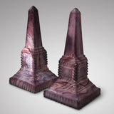 Pair of 19th Century Malachite Glass Obelisks- Front and Side View-1