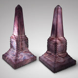 Pair of 19th Century Malachite Glass Obelisks - Front and Side View-3