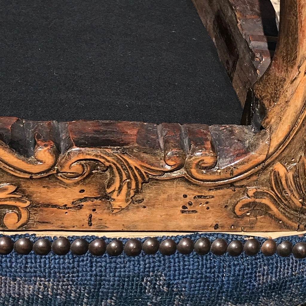 Carved Walnut Stool with Original Needlework Upholstery - Detail View - 5