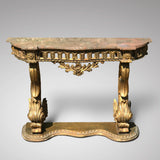 19th Century Gilded Console Table with Pink Marble Top - Main View - 2