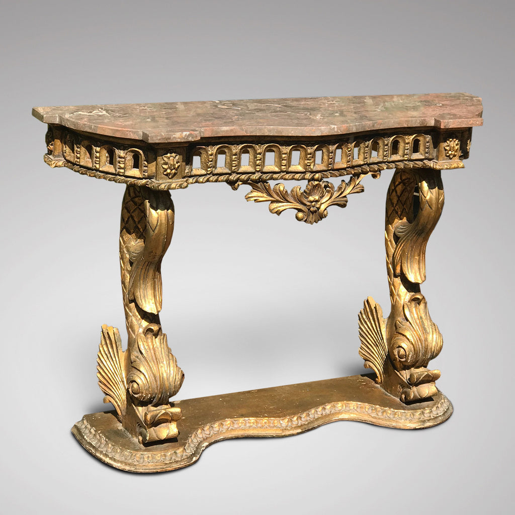 19th Century Gilded Console Table with Pink Marble Top - Main View - 1
