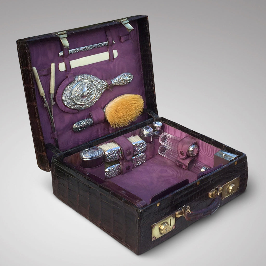 Edwardian Crocodile Leather Dressing Case - Hobson May Collection - 2