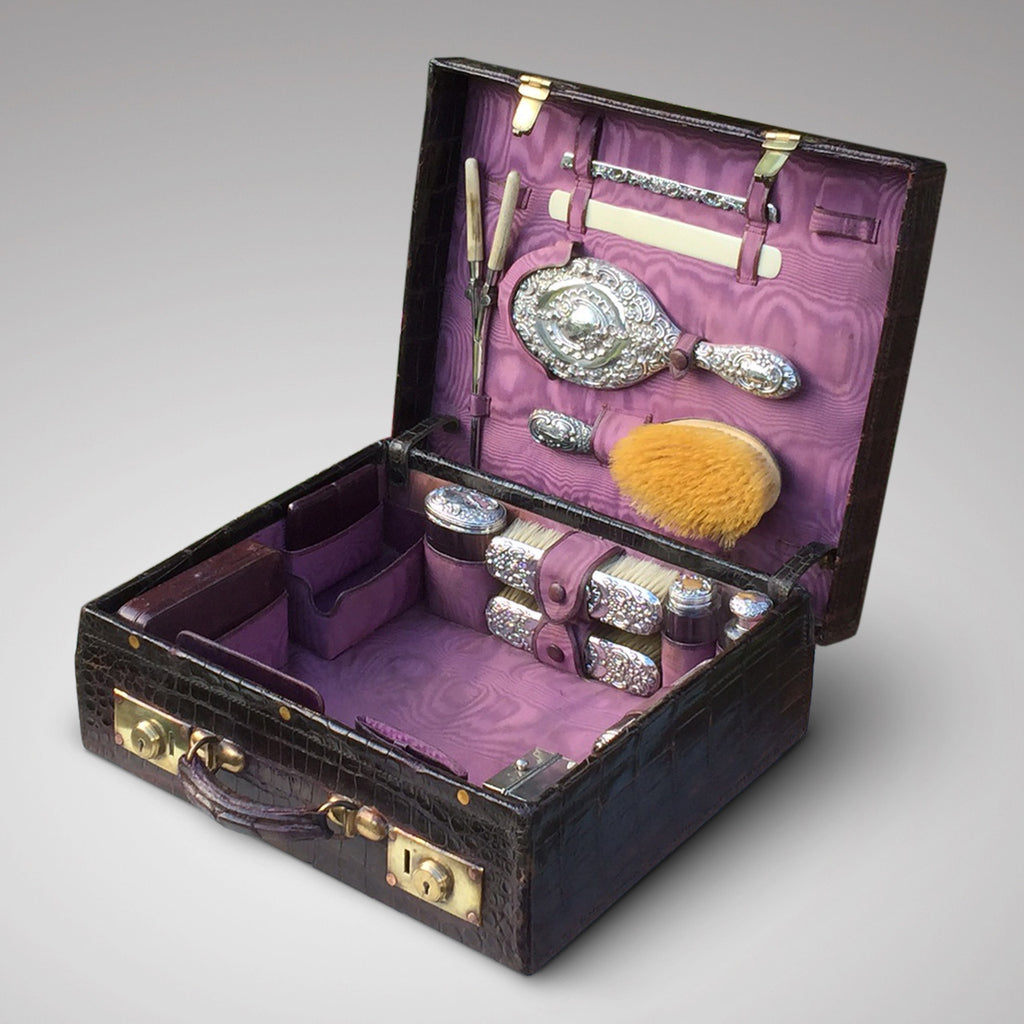 Edwardian Crocodile Leather Dressing Case - Hobson May Collection - 5