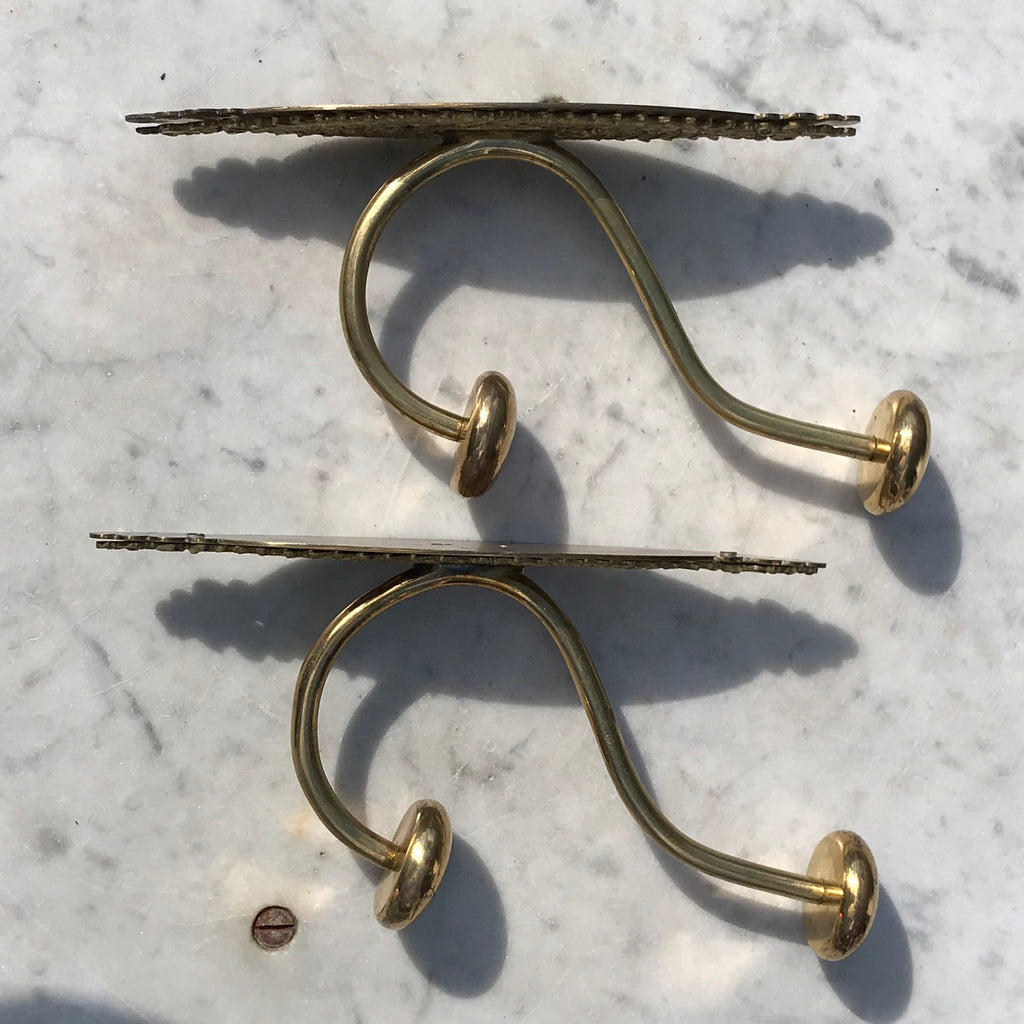 Pair of Victorian Brass Hat & Coat Hooks - Side View - 2