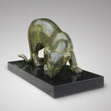 Art Deco Sculpture of a Lioness Drinking - Front View of Sculpture- 3