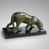 Art Deco Sculpture of a Lioness Drinking - Front View of Sculpture- 1