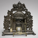 19th Century Cast Iron Miniature Fireplace with Brass Fire Irons - Main View - 1