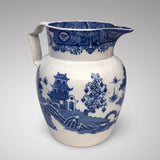 Large 19th Century Pearlware Blue & White Jug -Front & Side View - 2