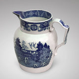 Large 19th Century Pearlware Blue & White Jug - Side & Handle View- 1