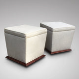 Pair of Victorian Upholstered Mahogany Stools - Front & Side View- 2