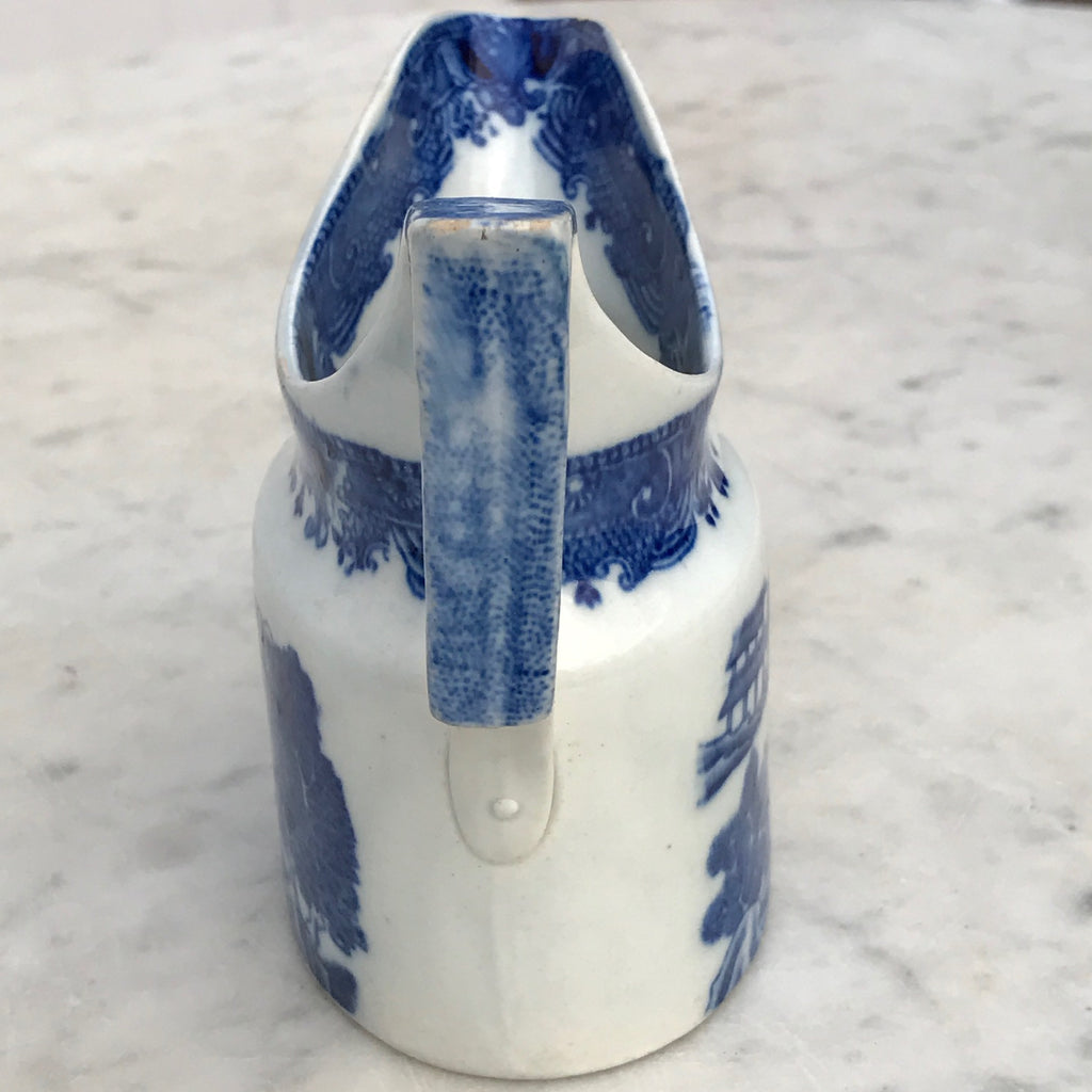 Small 19th Century Blue & White Chinoiserie Pattern Jug - Handle View - 5