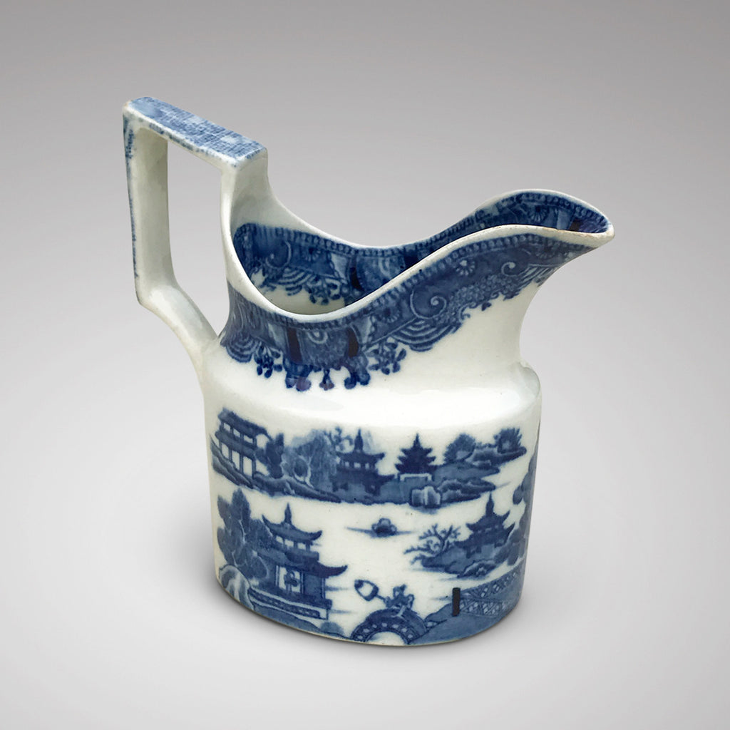 Small 19th Century Blue & White Chinoiserie Pattern Jug - Side View - 1