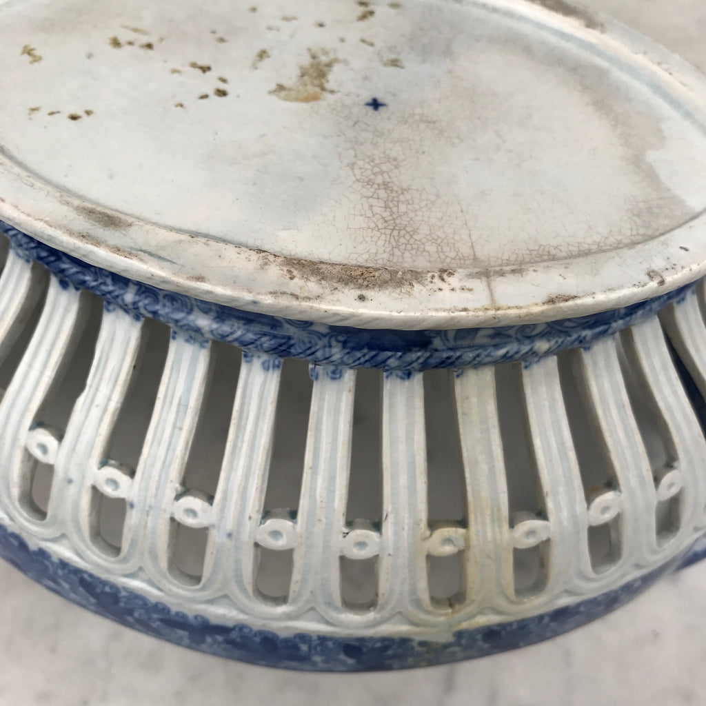 Georgian Blue & White Chestnut Basket-Underside View-10