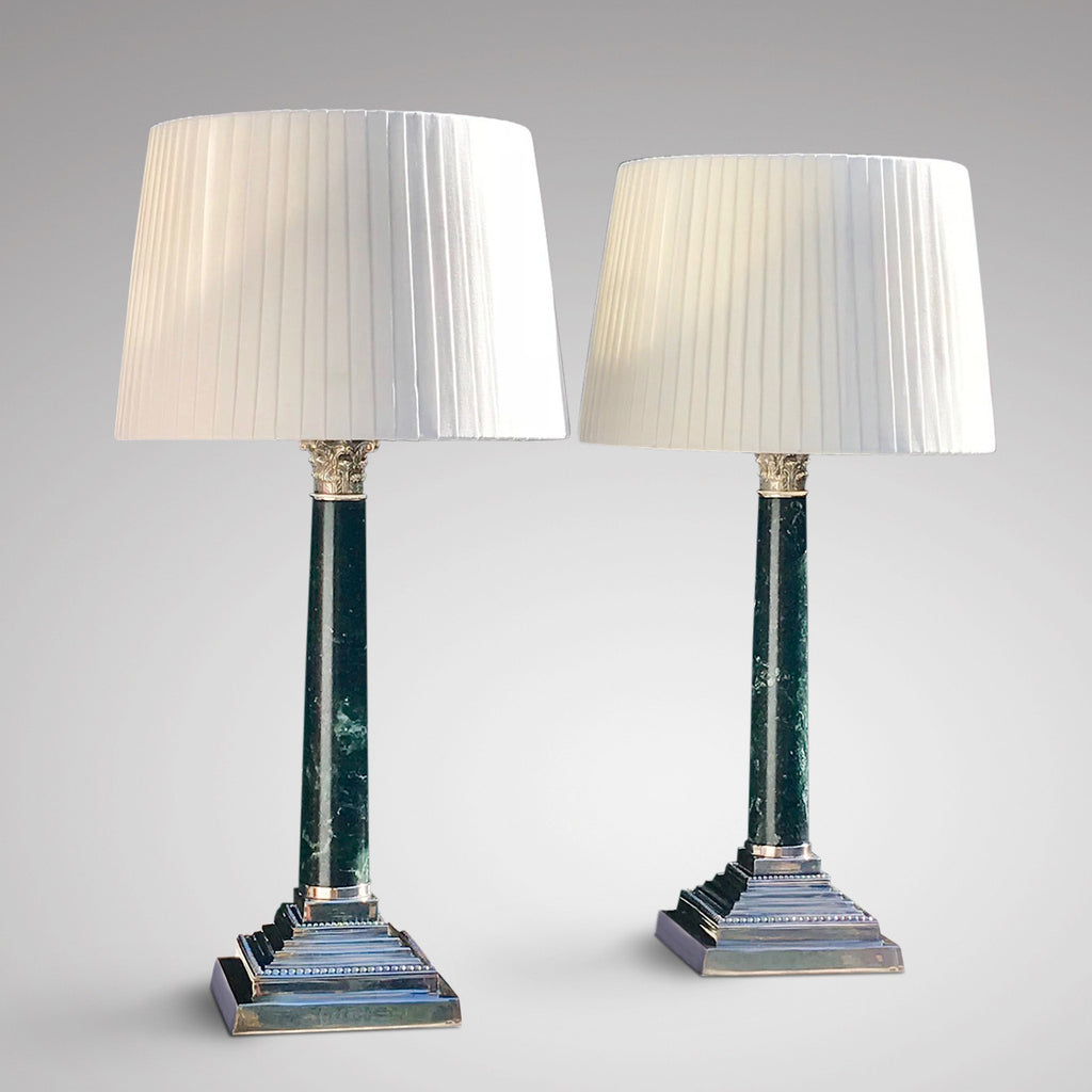 Pair of Early 20th Century Marble Lamps in the Corinthian Style - Main View -1