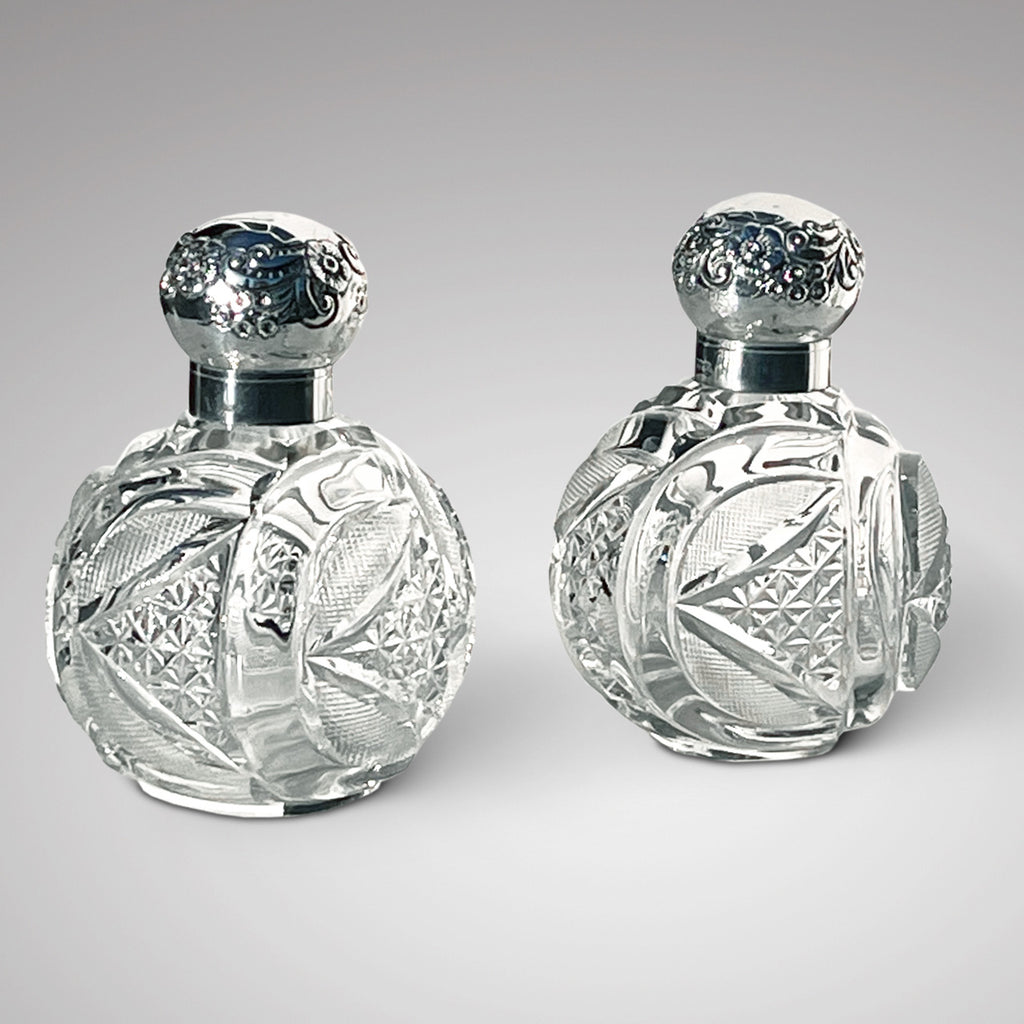 Pair of Victorian Cut Glass Scent Bottles with Silver Tops - Main View - 1