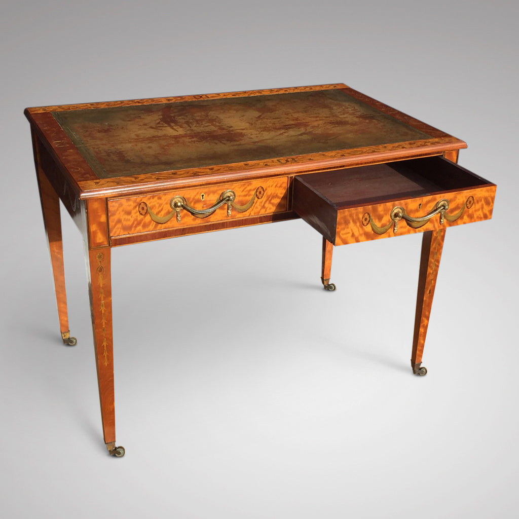 George III Satinwood Library Table - View of open drawer - 4