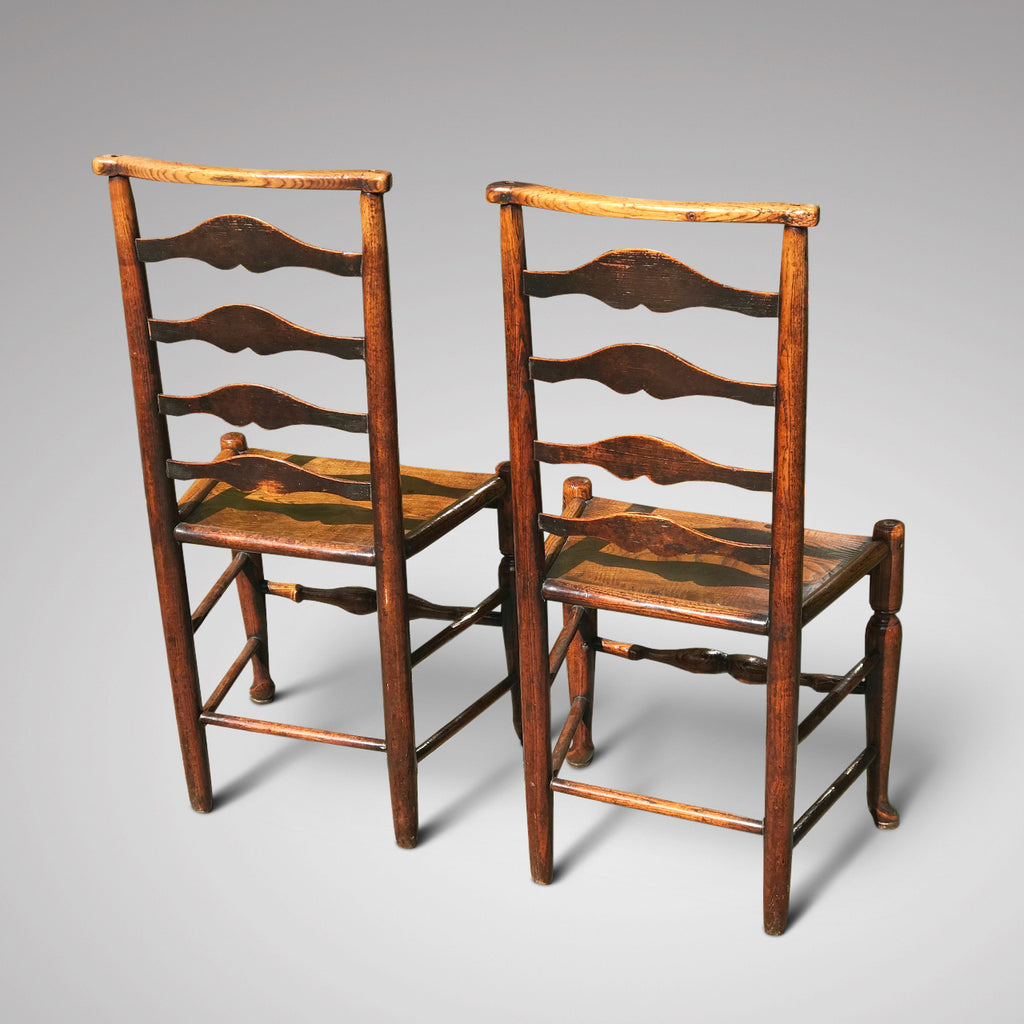 Pair of 19th Century Elm Ladder Back Side Chairs - Back View - 2