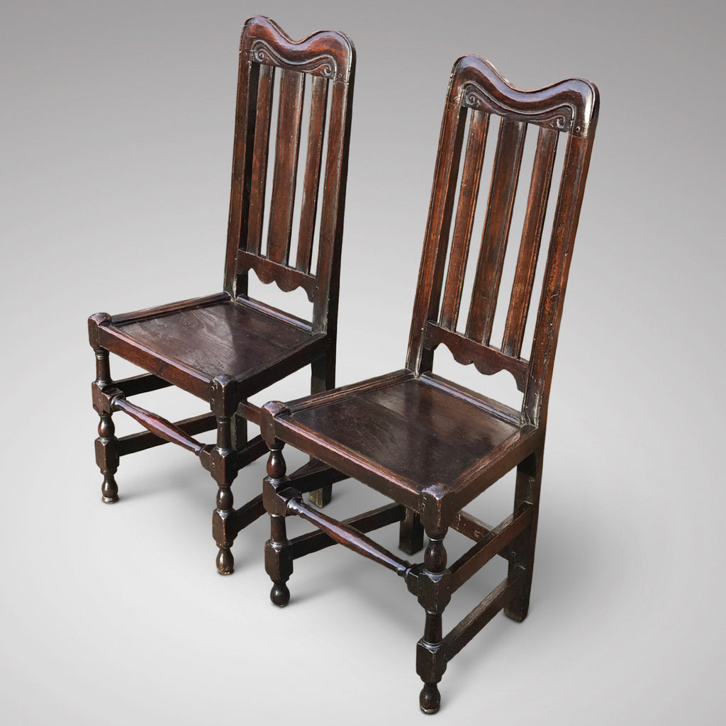 Pair of William & Mary Oak Side Chairs - Front & Side View - 2