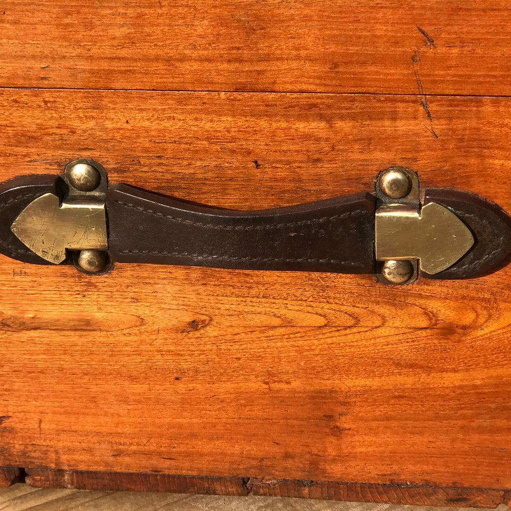 19th Century Teak Cabin Trunk/Coffee Table-Leather Handle Detail-9