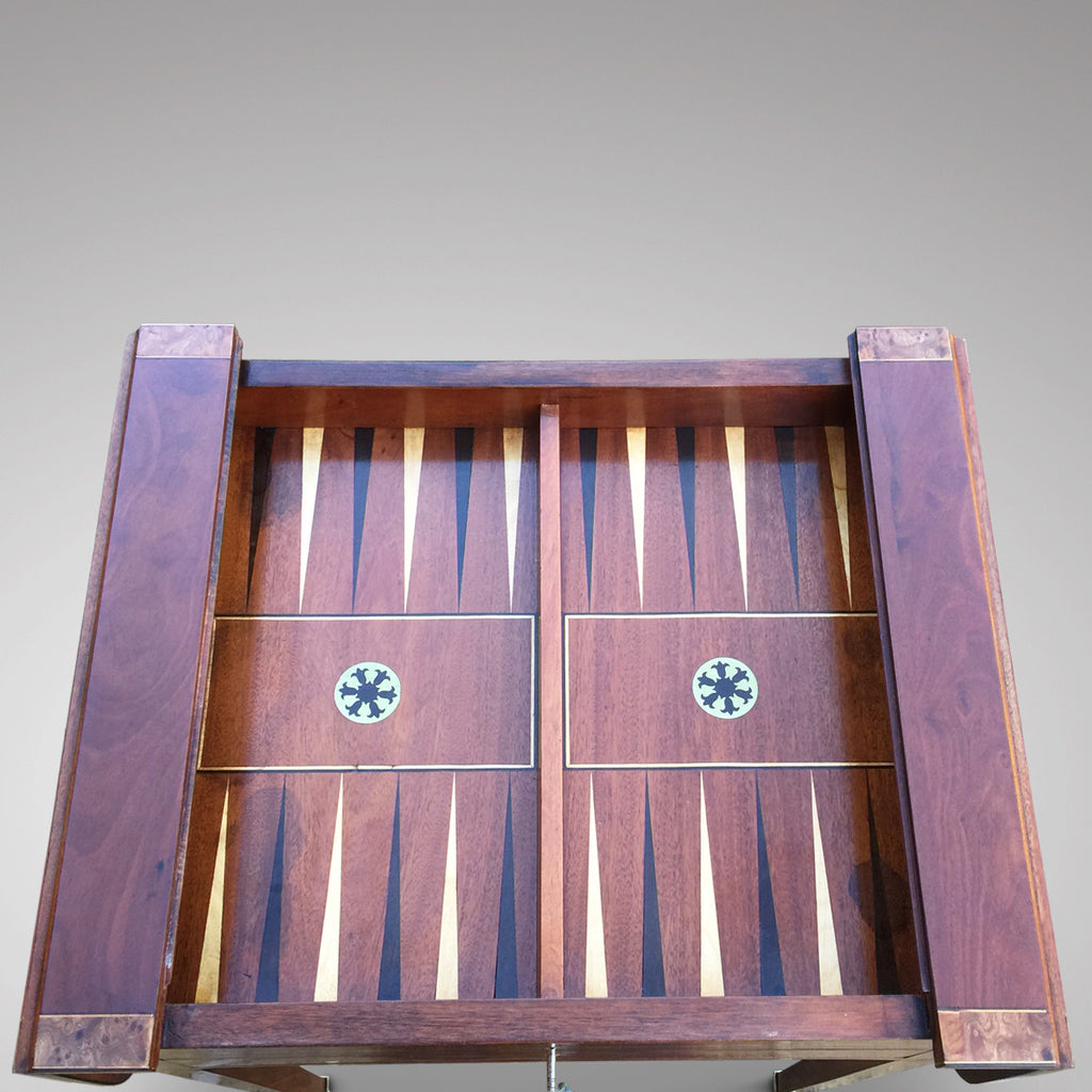 Regency Mahogany Games Table - Inside View of Backgammon Board -6