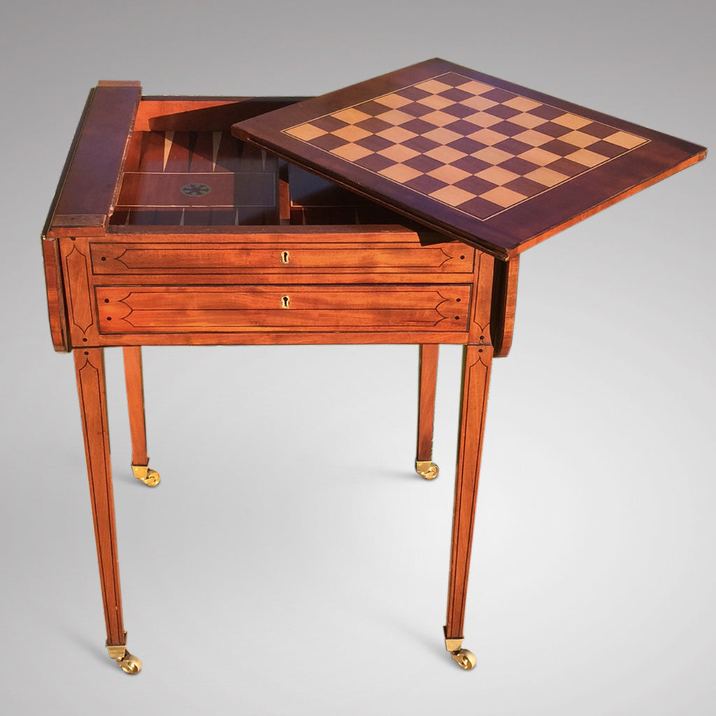 Regency Mahogany Games Table - Front & Inside View  - 1