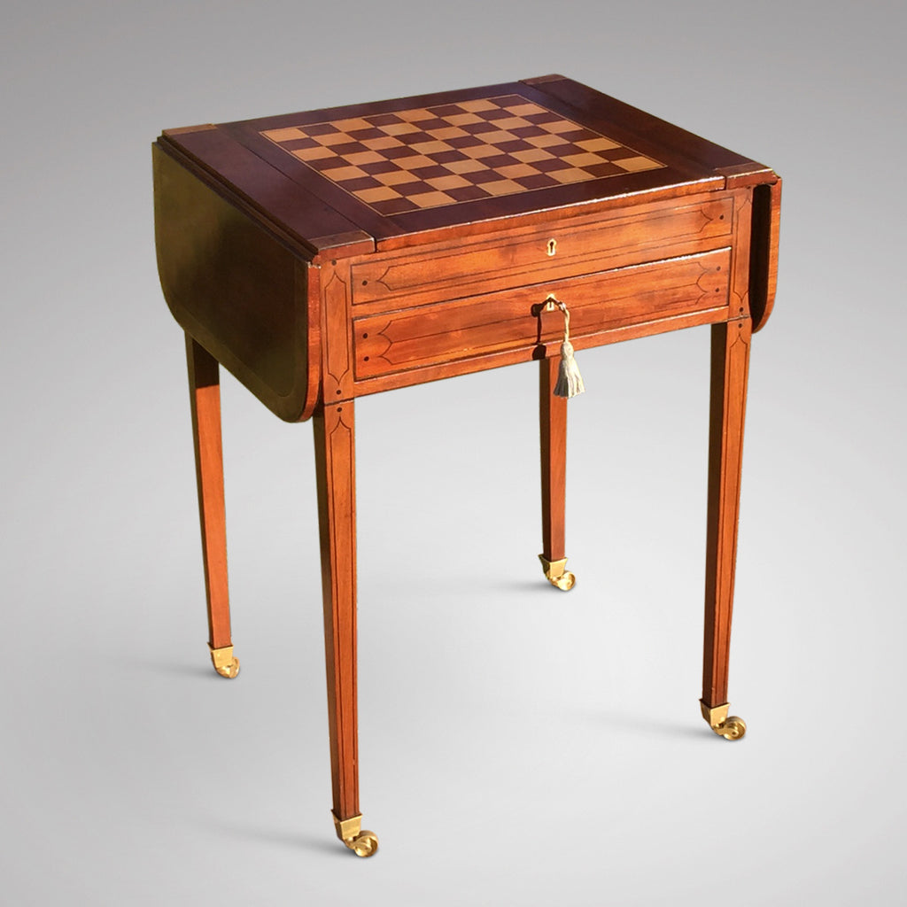 Regency Mahogany Games Table - Front & Side View with Chessboard - 5