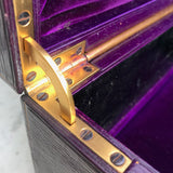Purple Leather Covered Jewellery Box by Waring & Gillow - Hinge View - 9