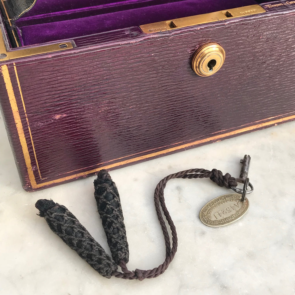 Purple Leather Covered Jewellery Box by Waring & Gillow - Detail View - 7