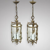 Pair of Early 20th Century Gilt Metal & Glass Lanterns - Main View - 1