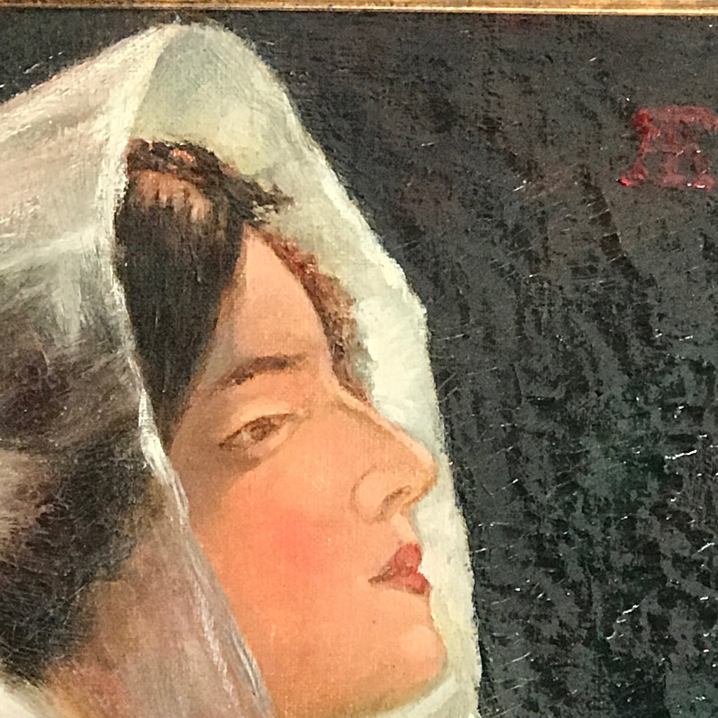 Portrait 'Lady with Veil' Oil on Canvas