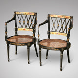 An Exceptional Pair of Regency Painted Chairs - Front & side View - 2