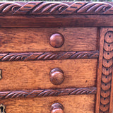 Small Arts & Crafts Oak Chest of Drawers - Carving Detail - 3