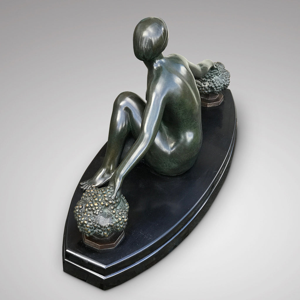 Art Deco Bronze Sculpture of Lady with Grapes - Side View - 2