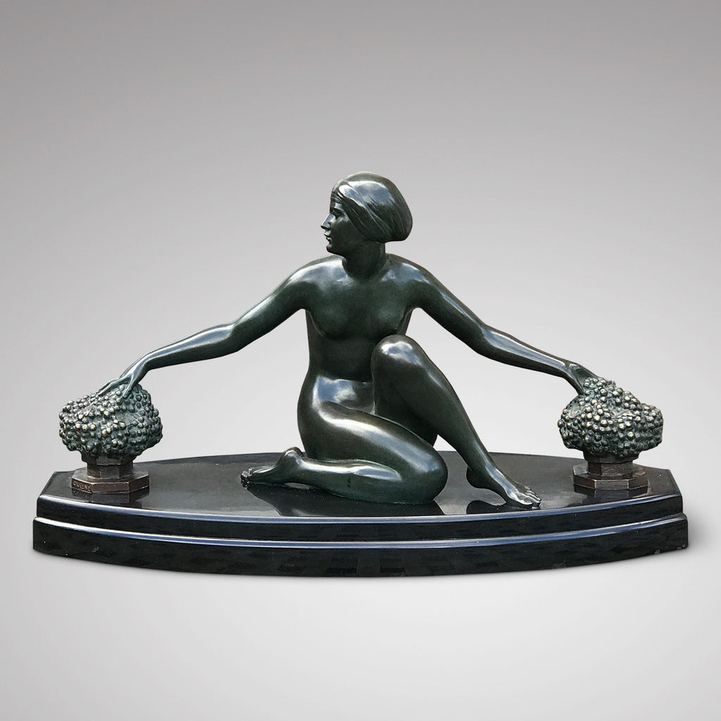 Art Deco Bronze Sculpture of Lady With Grapes - Front View -1