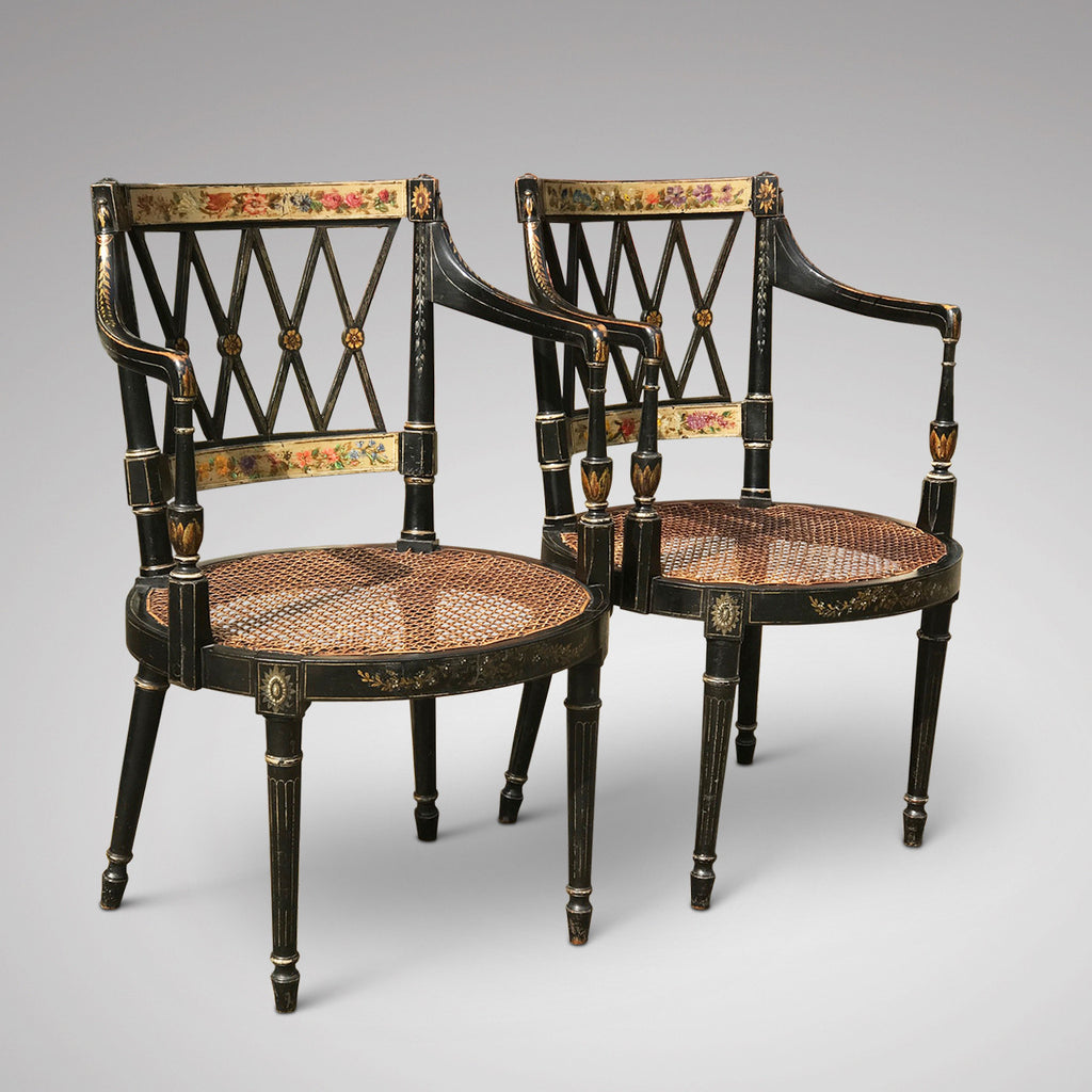 An Exceptional Pair of Regency Painted Chairs - Front & Side View -1