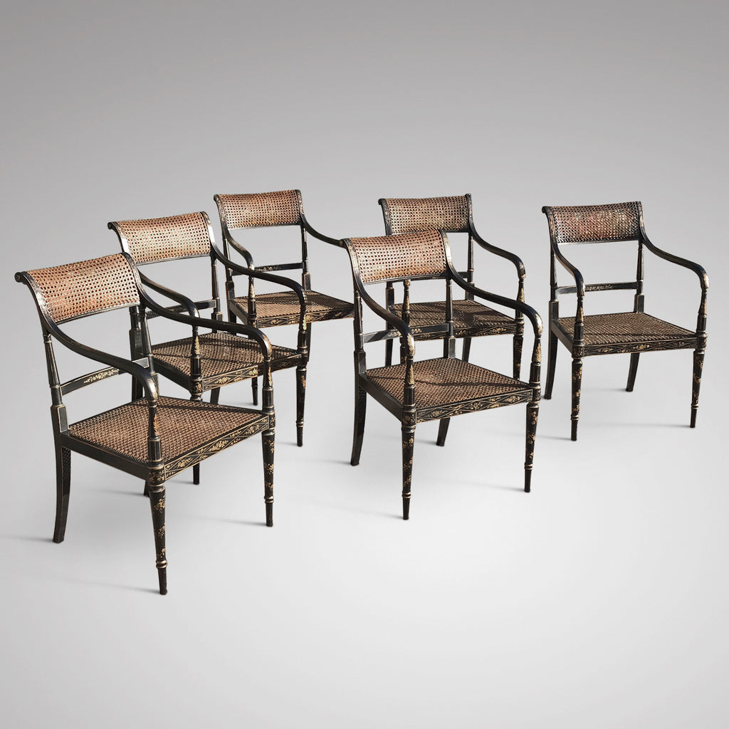 Set of 6 19th Century Japanned Armchairs in the Regency Style