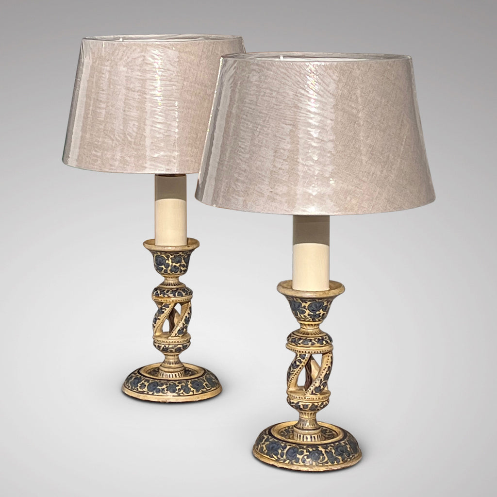 Pair of Antique Twisted Column Kashmiri Table Lamps - Main View - 1