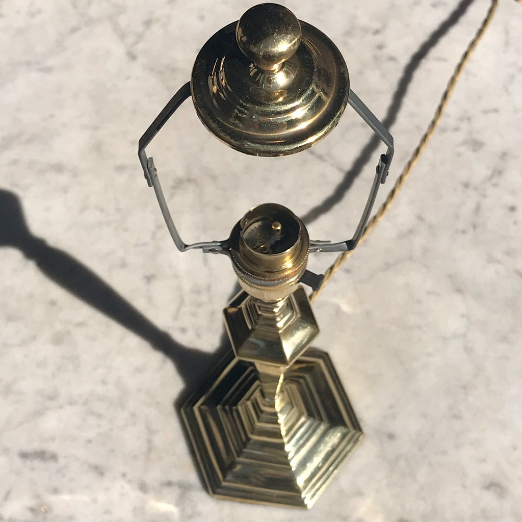 Hexagon Brass Lamp with Original Glass Shade - Detail View - 7