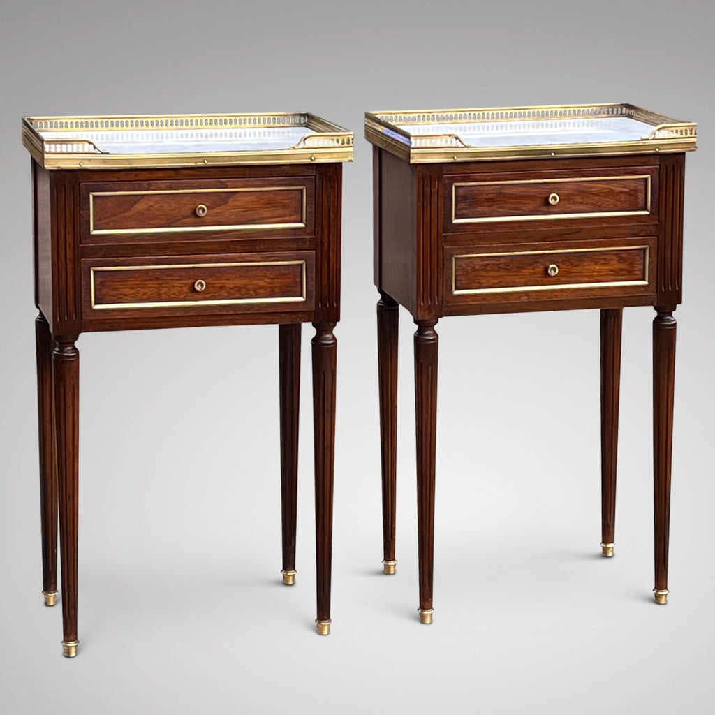 Pair of French Mahogany Empire Style Marble Topped Bedside Tables - Main View - 1