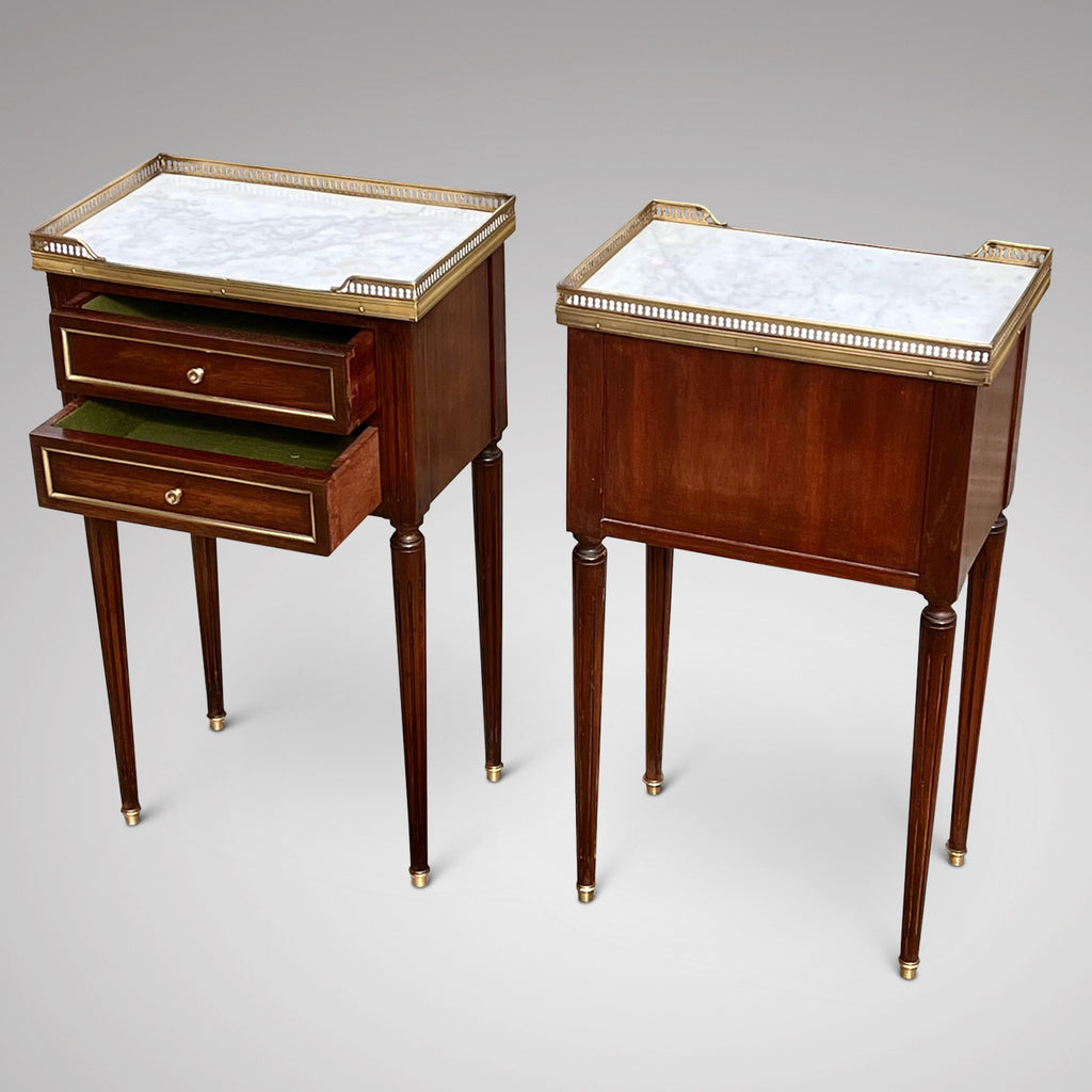Pair of French Mahogany Empire Style Marble Topped Bedside Tables - Detail View - 3