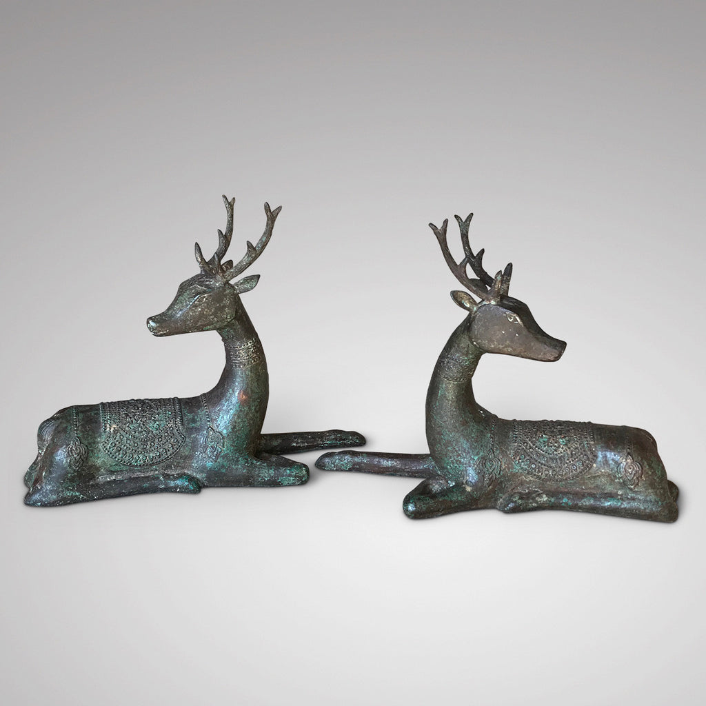 Pair of Chinese Qing Dynasty Bronze Deer - Main View - 2