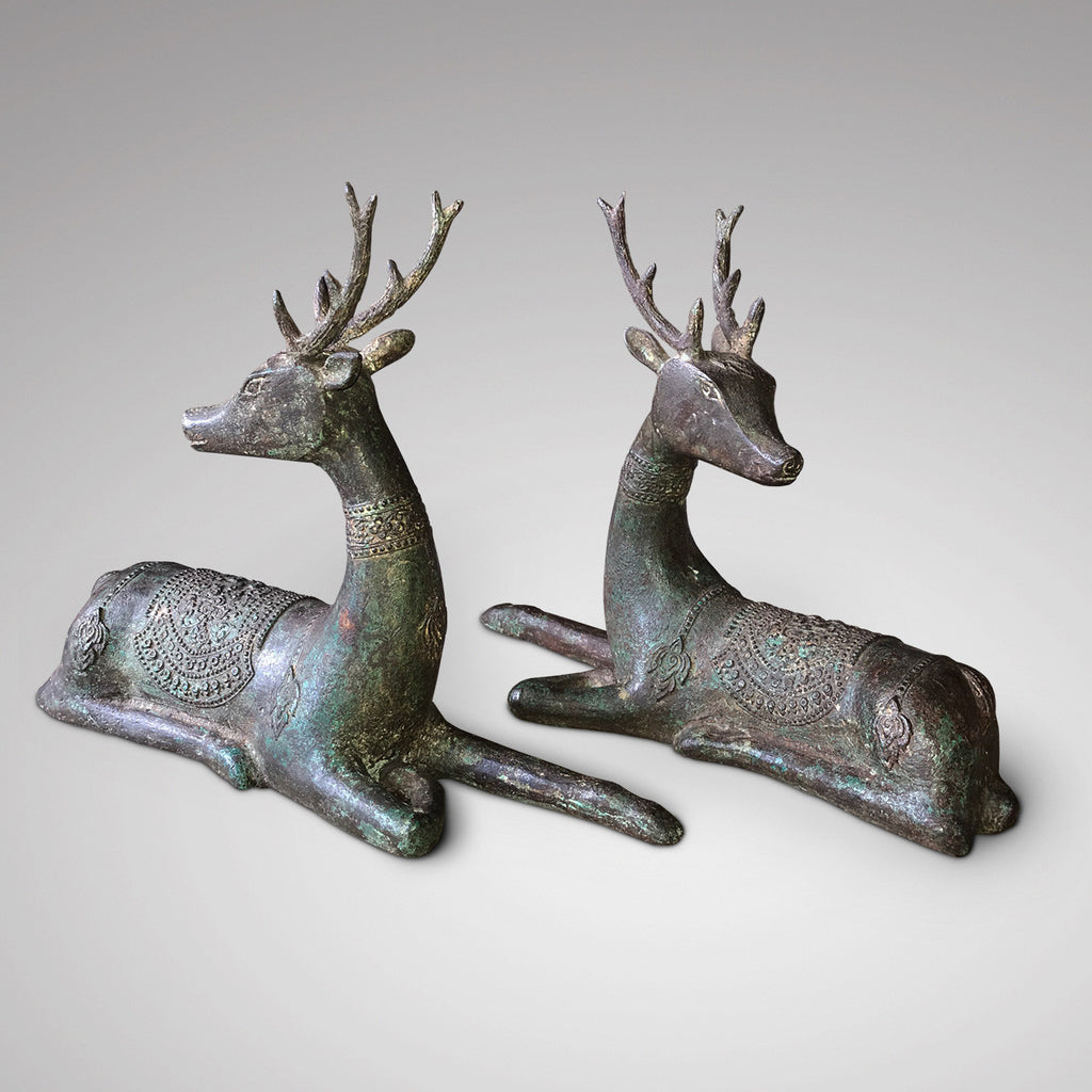 Pair of Chinese Qing Dynasty Bronze Deer - Main View - 1